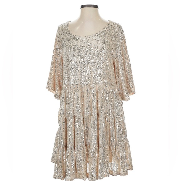 Gold Sparkling Sequin Party Cocktail Dress - Picture 1 of 6